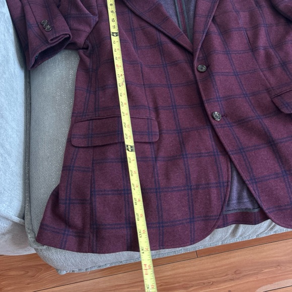 Tasso Elba  Burgundy Plaid Cotton Blend Preppy School Boy Old Money Blazer  XL - Picture 12 of 12